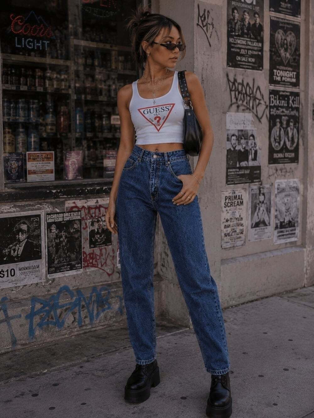 Vintage GUESS Jeans 28 High Rise Mom Fit Tapered Leg Blue Denim USA Made
